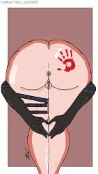 anus ass_focus benedetta_(mobile_legends) big_ass gloves hand_print heart_symbol mobile_legends mobile_legends:_bang_bang nude nude_female pussy straps tabonium