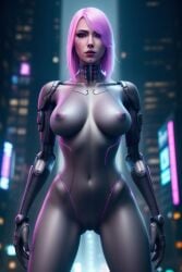 ai_generated breasts cybernetic_arm cybernetic_limb cybernetics cyberpunk cyberpunk_2077 neon_lights sexy_pose vagina