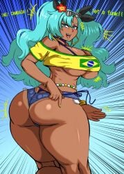 ass big_breasts bikini brazilian brazilian_miku breasts charge_sol crossover earrings glasses green_hair hatsune_miku highres huge_ass huge_breasts large_ass large_breasts nicole_demara panties tagme tanline thick_ass thick_thighs thighs zenless_zone_zero