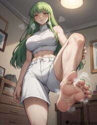 1girls absurd_res ai_generated barefoot bedroom big_breasts blush blush blush_lines blushing_at_viewer breasts c.c. code_geass curvy curvy_figure female female foot_fetish foot_focus foot_worship from_below green_eyes high_resolution highres indoors large_breasts lewdcreationsai looking_at_viewer looking_down navel nipples nude painted_nails painted_toenails sexually_suggestive soles solo solo_female solo_focus standing standing_on_one_leg steam steaming_body steamy_breath sweat sweatdrop sweating sweaty_feet tagme thick thick_legs thick_thighs thighs toenail_polish toes yellow_eyes