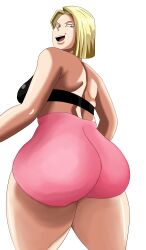 1girls android android_18 anime ass big_ass big_butt blonde_female blonde_hair blonde_hair_female clothed clothed_female dragon_ball dragon_ball_z female female_focus lear_peack light-skinned_female light_skin looking_back manga