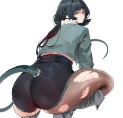 1girls animal_ears ass big_ass big_balls black_hair blue_eyes clothed crouched dark_hair female female_only hoyoverse huge_butt huge_cock jane_doe_(zenless_zone_zero) jellyfish_cut large_ass large_butt mihoyo mostly_clothed rat_ears rat_girl rat_tail short_hair tail thick thick_thighs thighs tight_clothing torn_clothes torn_legwear yotahen zenless_zone_zero