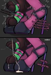 absurd_res anthro bodily_fluids clothing cum dangling dangling_legs deltarune duo english_text female footwear genital_fluids hi_res jarlium male male/female offscreen_sex paws ralsei shaded shoes susie_(deltarune) text undertale_(series)