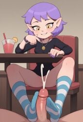 ai_generated amity_blight cartoon_style cumshot footjob purple_nails resturant socks the_owl_house uncensored