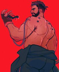 agent_p-3 atomic_heart bara beard biceps clothing male male_only manly muscular_back muscular_male vapedrone