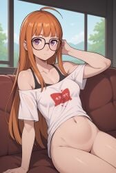 ai_generated atlus female long_hair navel orange_hair persona persona_5 robinlover sakura_futaba solo solo_female tagme