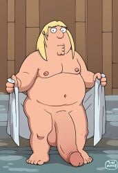 1boy ai_generated blonde_hair_male chris_griffin civitai family_guy fat fat_body fat_man hyper_penis jossyless_(ai) large_penis long_penis male male_only penis sauna solo towel