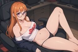 ai_generated atlus female long_hair navel orange_hair persona persona_5 robinlover sakura_futaba solo solo_female tagme