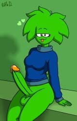 1futa :3 balls breasts clothed clothing club_penguin erection futa_only futanari green_fur huge_cock humanoid humanoid_penis partially_clothed penis puffle puffledreemurr smooth_balls solo sweater