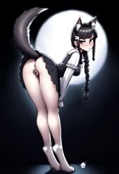 ai_generated bending_over black_hair blush canine_pussy cookie-girl digitigrade dress from_behind frowning looking_at_viewer looking_back_at_viewer paws presenting_anus presenting_hindquarters presenting_pussy silver_eyes simple_background the_addams_family uniform upskirt wednesday_addams white_fur wolf_ears wolf_girl wolf_tail