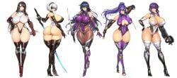 5girls akiyama_rinko android armor big_breasts black_hair bodysuit breasts crossover curvy cyborg drakengard female final_fantasy final_fantasy_vii ghost_in_the_shell gurimjang high_heel_boots high_heels huge_breasts human igawa_asagi kusanagi_motoko large_breasts leotard light-skinned_female light_skin long_hair nier:_automata nier_(series) purple_hair short_hair square_enix sword tagme taimanin_(series) taimanin_asagi taimanin_yukikaze thick_thighs thighhighs tifa_lockhart twitter_link weapon white_hair wide_hips yorha_2b