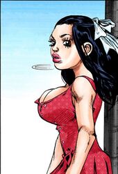 1girls big_breasts black_hair carrier_girl clothed dress female female_only hirohiko_araki jojo's_bizarre_adventure jojolion manga red_dress red_lipstick