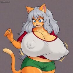 1girls 2024 ai_generated anthro anthro_on_anthro areola areolae big_areola big_areolae big_breasts big_breasts blue_eyes bracelet breast_expansion breasts cats_with_tits catswithtits cleavage dark_red_shirt darkredginessan furry furry_ears green_shorts grey_background grey_hair kittentits long_hair meow mobians.ai mother mother mother_(the_tilampado_and_zhycip_show) nipples nipples_visible_through_clothing orange_body orange_ears orange_skin pink_ears pink_nose shillidy_ginessan shillidyginessan the_tilampado_and_zhycip_show thetilampadoandzhycipshow tiger tontin_s.l.t yellow_bracelet