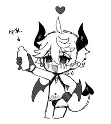 childe_(genshin_impact) genshin_impact gloves horns monochrome pubic_tattoo succubus succubus_horns succubus_tail succubus_tattoo tail tartaglia_(genshin_impact) wings