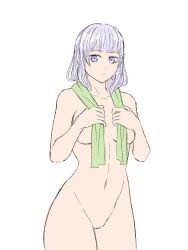 1girls black_clover female light-skinned_female light_skin looking_at_viewer medium_breasts noelle_silva nude nude_female skwd thick_thighs towel towel_around_neck