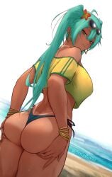 1girls ass ass_support athletic athletic_female bare_shoulders beach big_ass big_thighs bikini bikini_bottom bikini_tan blue_eyes bracelet brazil brazilian brazilian_female brazilian_miku breasts bubble_butt busty crop_top cyan_eyes cyan_hair earrings eyeshadow female female_only fit fit_female flower_in_hair hatsune_miku hourglass_figure huge_ass huge_thighs latin_american_hatsune_miku_(meme) long_fingernails long_hair looking_at_viewer looking_back makeup mascara medium_breasts outdoors outside rear_view solo sora_raion sunglasses_on_head t-shirt tagme tan tan_body tan_skin tanline thick_hips thick_thighs thighs thong_bikini turquoise_hair twintails vocaloid wide_hips