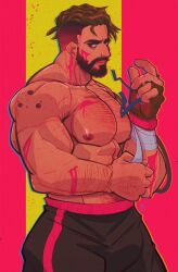 abs agent_p-3 atomic_heart bara beard biceps clothing male male_nipples male_only manly muscular_male nipples pecs vapedrone