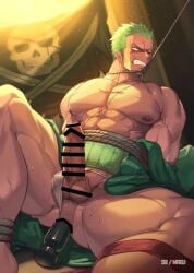 1boy abs anal_plug arms_behind_back ass_juice balls bara biceps big_areola big_balls big_breasts big_penis blush bondage captured censor_bar censored censored_penis censored_testicles clothes_down erect_nipples erection frown fundoshi fundoshi_aside gay green_hair gritted_teeth haramaki hi_res huge_cock humiliation jolly_roger male male_breasts male_only muscles muscular muscular_arms muscular_ass muscular_legs muscular_male muscular_thighs object_insertion one_eye_closed one_piece oppai pecs perineum post-timeskip resisting rokushaku_fundoshi rope rope_around_neck rope_bondage roronoa_zoro scar scar_across_eye scar_on_breasts scar_on_chest scar_on_face scar_on_stomach short_hair sitting six_pack small_pupils solo spread_legs stare struggling sweat sweatdrop thick_arms thick_penis thick_thighs tied_ankles tied_arms tied_arms_behind_back tied_neck tied_up topless unable_to_escape v-shaped_eyebrows vein veiny veiny_arms veiny_chest veiny_face veiny_legs veiny_muscles veiny_penis waku2xwaku2 white_fundoshi