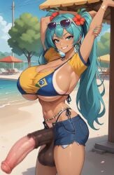 1futa 1futanari ai_generated balls bare_legs big_balls big_breasts big_penis blue_eyes blue_hair brazil brazilian brazilian_futa brazilian_miku earrings erect_penis erection flower flower_in_hair futa_only futa_sans_pussy futanari hatsune_miku huge_balls huge_breasts huge_cock huge_thighs large_breasts long_hair looking_at_viewer lowiwer one_arm_up penis short_shorts smiling smiling_at_viewer solo solo_female solo_futa standing stretching sunglasses sunglasses_on_head t-shirt tan-skinned_female tan_body tan_skin tanned tanned_skin thick_thighs thighs twintails very_long_hair vocaloid voluptuous voluptuous_female voluptuous_futanari