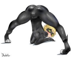 1boy 2d 2d_(artwork) adrien_agreste artist_name big_ass blush bodysuit bulge cat_ears cat_noir disney dladiator domino_mask eye_mask femboy fully_clothed green_eyes jack-o_pose latex looking_back male male_only miraculous:_tales_of_ladybug_and_cat_noir miraculous_ladybug presenting_ass presenting_hindquarters smiling solo solo_male superhero tagme thick_thighs tight_clothing white_background