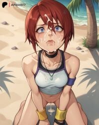 after_sex ai_generated ainoob17 beach blue_eyes bottomless cum cum_in_mouth cum_in_pussy cum_on_face handjob kairi kingdom_hearts kneeling rape red_hair tagme tears