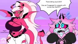 big_breasts breasts cleavage emberlynn_pinkle emberlynn_pinkle_(demon_form) female furry helluva_boss huge_breasts mad_n_evil succubus succubus_horns succubus_tail succubus_wings tagme thick_thighs verosika_mayday wide_hips