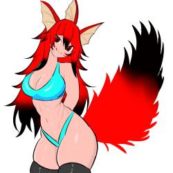 bikini female nekitagamer neko oc pokemon pokemon_(species) pose red_eyes red_hair sexy_pose twitch vaporeon_tail virtual_youtuber vtuber