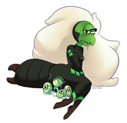 abdomen alien animal_humanoid anthro arthropod beak blush breasts cartoon_network cavitees centipeetle cyclops drooling egg egg_laying female gem_(species) green_areola green_eyes green_nipples green_sclera hair hi_res humanoid insect_humanoid looking_at_viewer nephrite_(steven_universe) nipples pussy pussy_juice saliva simple_background solo steven_universe white_background white_hair