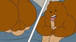 2018 69_position ball_grab balls bear bed cartoon_network comic fellatio grizzly_(wbb) grizzly_bear human humanoid_penis licking male mammal moobjob obese one_eye_closed oral overweight penis sex simple_background tailwag testicles_on_face thevillager tongue tongue_out we_bare_bears wink yaoi