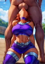 1boy 1girls 2d abs ai_generated alien alien_girl athletic_female balls balls_deep bare_shoulders beach belly belly_button big_balls big_breasts blowjob breasts choker clothed clothed_female clothed_female_nude_male crop_top day dc dc_comics deepthroat duo face_fucking fellatio female ginger ginger_hair hips human human_penetrating irrumatio kneeling licking_balls light-skinned_male male midriff nude nude_male oral oral_sex orange_hair outdoors saliva skirt source standing starfire straight sword_swallowing_position tampopo thick_thighs thighhighs thighs throat_bulge throat_fuck tongue tongue_out uncensored unseen_male_face wide_hips