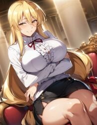 1girls ai_generated alternate_breast_size big_breasts bostin breasts busty curvaceous curvy curvy_body curvy_female curvy_figure female highschool_of_the_dead huge_breasts large_breasts legs_together shizuka_marikawa sitting skirt solo sweat sweating sweaty sweaty_body sweaty_breasts thick_thighs thighs venus_body voluptuous