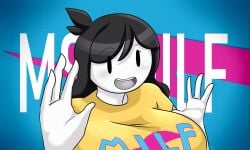 2d 2d_(artwork) 2d_artwork big_breasts black_hair breasts bust_portrait clothed_female comedy female female_only funny hands jaiden_animations jaidens_mom large_breasts meme mr_beast_rap_battle mrbeast mrbeast_(cosplay) no_sex real_person sfw shirt smiling storytime_animation tasteofchoklit text text_on_clothing text_on_shirt text_on_topwear youtube