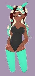 1girls 2d 2d_(artwork) amputee belly_piercing big_ass big_breasts big_thighs bunny_ears bunnysuit dark_skin dark_skinned_female female_only lingerie marina_(splatoon) naked navel_piercing octoling playboy_bunny simple_background splatoon