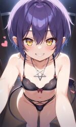 ai_generated femboy first_person_view heart heart_tail horns male necklace pointy_chin seductive seductive_smile smooth_skin succubus tail underwear