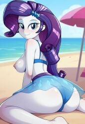 1female 1girls ai_generated ass beach beach_umbrella bra breasts breasts_out bubble_butt civitai day daytime equestria_girls female female_only friendship_is_magic half-closed_eyes hasbro looking_at_viewer looking_back my_little_pony nipples panties rarity_(eg) rarity_(mlp) sarong sea sideboob sitting smile smiling solo solo_female swimsuit tagme tits_out wariza water