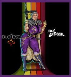 big_ass big_breasts big_butt big_thighs clothed concord duchess_(concord) gilf grandmother granny grey_hair gun high_heels r3dfossil