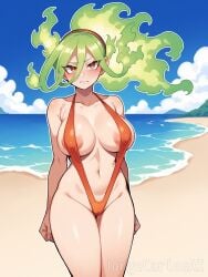 1girls ai_generated areola areola_slip areolae areolae_slip barely_clothed beach big_areola big_areolae big_areolas big_breasts bikini blue_sky blush blushing_at_viewer boku_no_hero_academia breasts burnin_(my_hero_academia) cameltoe cleavage clenched_teeth clouds female female_focus female_only female_superhero fire_hair firey_hair green_hair headband jorgecarlosai kamiji_moe long_hair moe_kamiji mountains my_hero_academia my_hero_academia:_heroes:_rising my_hero_academia:_two_heroes my_hero_academia_the_movie:_world_heroes’_mission navel orange_eyes orange_swimsuit orange_swimwear sand shy shy_smile sling_bikini slingshot slingshot_bikini slingshot_swimsuit standing superhero superheroine toned toned_female water watermark