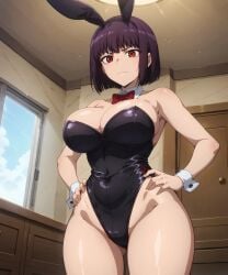 ai_generated athletic_female bare_legs bunny_ears bunny_girl bunnysuit gigantic_breasts hana_sunomiya huge_breasts huge_thighs light-skinned_female light_skin looking_at_viewer massive_breasts please_don't_bully_me,_nagatoro purple_hair rabbit_ears red_eyes short_hair solo_female subaruarm thick_thighs thighs voluptuous voluptuous_female