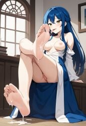 aged_up ai_generated ascendance_of_a_bookworm bad_feet bare_legs blue_dress blue_hair breasts civitai civitai_lora cum cum_on_feet cum_on_soles exposed exposed_breasts exposed_pussy feet feet_licking female foot_focus honzuki_no_gekokujou licking_own_feet long_hair medium_breasts myne myne_(honzuki_no_gekokujou) nipples nude pony pony_diffusion_6 pony_diffusion_xl pussy rozemyne_(honzuki_no_gekokujou) sdxl skinny soles solo stable_diffusion two-toned_dress white_dress yellow_eyes