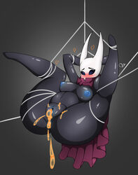 2018 after_rape after_sex annoyed anthro arthropod ass black_body black_eyes blush bondage bound bound_arms bound_legs breasts cape clitoris clothing cum cum_drip cum_in_pussy digital_media_(artwork) entangled female glossy heart highres hollow_knight hornet_(hollow_knight) humanoid insects leaking mask naked navel nipples nude pussy restrained simple_background solo spider_web spread_legs spreading stomach_bulge string suspension suspension_bondage text thick_thighs tied_up zzvinniezz