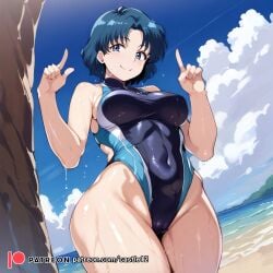 1girls ai_generated alternate_breast_size ami_mizuno beach big_breasts bishoujo_senshi_sailor_moon breasts busty castle12 curvaceous curvy curvy_body curvy_female curvy_figure female huge_breasts large_breasts one-piece_swimsuit sailor_mercury sweat sweating sweaty sweaty_body sweaty_breasts swimsuit thick_thighs thighs venus_body voluptuous