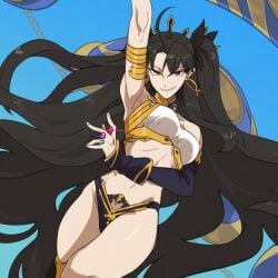 1girls black_hair fate/grand_order fate_(series) female_only gemstone ishtar_(fate) ishtar_(fate/grand_order) kamuify long_hair looking_at_viewer midriff panties pose skimpy skimpy_clothes smirk solo thighs