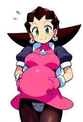 ai_generated big_breasts hair holding_belly mega_man_legends novelai pregnant smiling tron_bonne