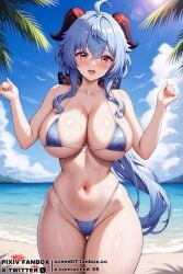 abdomen ai_generated beach big_breasts bikini curvy curvy_figure curvy_hips detailed ganyu_(genshin_impact) genshin_impact hourglass_figure shiny_skin stable_diffusion thick_thighs xceed