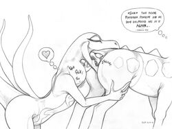 2girls ambiguous_gender anilingus anthro anthro_on_feral anus ass back beast_rimming belly bent_over closed_eyes cunnilingus dated deepthroat dialogue drooling ecmajor equine eyelashes female female_only feral flat_chest girafarig giraffe hand_on_leg heart interspecies monochrome neck_bulge nintendo no_nipples oral pencil_(artwork) pokémon_(species) pokemon pokemon_(species) pokemon_gsc pokemon_sm raised_tail rimjob salazzle saliva scalie simple_background sketch small_breasts tail tail_head tail_insertion text thick_thighs thin_waist thinking throat_bulge tongue tongue_out traditional_media_(artwork) vaginal_penetration video_games vore watermark white_background yuri zoophilia