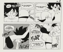 1boy 1girls anal ass black_and_white blush bokchi bokchi_(hexanne) breasts bubble_ass bubble_butt caulifla comic coughing_cum cum cum_inside dialogue dragon_ball dragon_ball_super english_dialogue excessive_cum hexanne manga monochrome naked naked_female naked_male nipples nude nude_female nude_male offscreen_male penetration penis pulling_panties saiyan saiyan_girl sex short_shorts shorts_pull stomach_bulge unseen_male_face