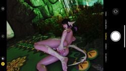 au_ra black_hair chastity_cage dildo dildo_in_ass dildo_insertion final_fantasy final_fantasy_xiv highlights masturbation phone_camera phone_screen pink_highlights solo_female