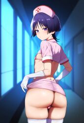 ai_generated ass_focus big_ass big_butt blackcatmeow genshin_impact gloves nurse nurse_uniform scaramouche_(genshin_impact)