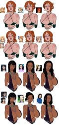 cleavage dark-skinned_female dress dual_persona eyeshadow female female_only freckles huge_breasts large_breasts lipstick nami nami_(one_piece) nico_robin one_piece post-timeskip pre-timeskip red_lipstick tagme tan tanline time_paradox xmanticorax