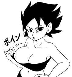 1girls black_hair bokchi bokchi_(hexanne) dragon_ball flashing_nipple hexanne looking_at_viewer monochrome no_color oc pulling_top saiyan saiyan_girl saiyan_oc sayian showing_breasts showing_nipple solo solo_female solo_focus spiky_hair